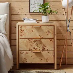 Farmhouse Nightstand with 3 Drawer, Distressed Wood Rustic Accent Dresser, Burl Nightstand for Bedroom, Entryway, Fully Assembled, Natural