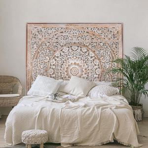 Super King Wood Headboard Rustic | Carved Full Headboard Only | Wooden Headboard Full Size Bed | Wall Mount Headboard | Full Bed Headboard Panels (Manusa Antic, Super King)