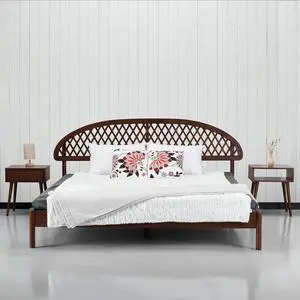 NTC Gem Wooden Bed Frame with Headboard, Crafted from Walnut, Rubber Wood with Silent Slats and Wood Central Supports, 1000 Lb Capacity, Effortless Assembly, King - Dark Walnut