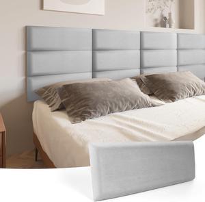 Art3d Peel and Stick Headboard for Twin, Full and Queen in Velvet Stone, Pack of 6 Panels Sized 9.84" x 23.62", Soundproof Wall Panels 3D, Upholstered Wall Panel