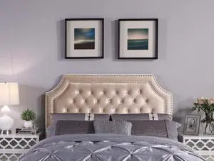 Iconic Home Chava Headboard Velvet Upholstered Button Tufted Double Row Silver Nailhead Trim Modern Transitional Full/, Queen, Taupe
