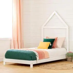 South Shore Sweedi Bed with House Frame Headboard-Twin-Pure White