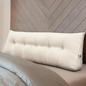 Wenqik Wedge Pillow Triangular Headboard Bed Reading Backrest Back Support Long Pillow with Removable Cover for Dorm Room Supplies Housewarming Gift(Queen (59 x 20 x 8 Inch),Beige)