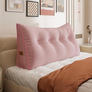 10 lbs Thickened Wedge Pillow Headboard Body Positioner Bed Wedge Pillow Backrest Support Triangular Headboard Pillow for Sleeping with Side Pocket Velvet Positioning Support Pink Full