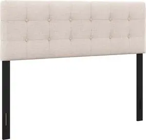 KOMFOTT Linen Upholstered Headboard for Full & Queen Size Bed Frame, Tufted Button Bed Headboard with Solid Rubber Wood Legs, Rectangular Headboard with Adjustable Width, Beige