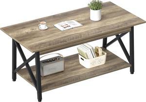 GreenForest Coffee Table with Storage, 39inch Modern 2-Tier Coffee Tables for Living Room, X-Frame Design Farmhouse Coffee Table Space Saving Living Room Small Tables, Easy Assembly, Grey Wash