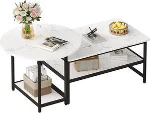 WOHOMO Coffee Table, White Modern Coffee Tables for Living Room, Detachable 2 Small Coffee Tables, Faux White Marble