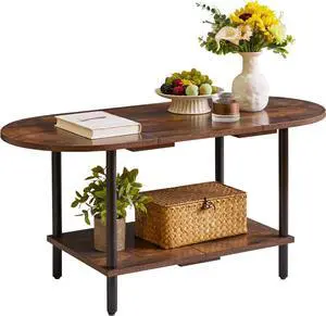 Rustic Coffee Table Splicing Design, TV Centre Table Stand 35 * 16 * 17", 2-Tier Oval Wood Tea Table for Living Room Apartment Rustic Brown YD-011H Rustic Coffee Table Splicing Design, TV Centre Table Stand 35 * 16 * 17", 2-Tier Oval Wood Tea Table for Living Room Apartment Rustic Brown YD-011H