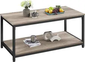 Yaheetech 39.5" 2-Tier Coffee Table with Storage Shelve, Industrial Gray Coffee Table, Easy Assembly, Wooden Center Tables for Living Room & Small Space, Gray
