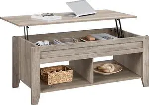 Yaheetech Lift Top Coffee Table with Hidden Storage Compartment & Lower Shelf, Lift Tabletop Farmhouse Table for Living Room Office Reception, 47.5in L, Gray