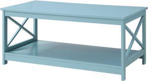 Convenience Concepts Oxford Coffee Table with Shelf, Sea Foam Blue