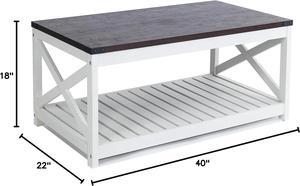 Rainbow Sophia Farmhouse Coffee Table with Slatted Shelf and Corner Protection, 40 Inches, Vintage White/Espresso