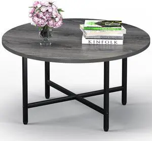 Round Coffee Table, 23.6" Small Coffee Table for Living Room, Circle Coffee Table with Metal Frame, Floor Table Desk for Sitting on The Floor, Home, Office, Gray