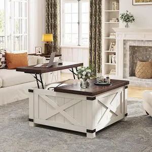 EnHomee Lift Top Coffee Table with Storage, 35.7" W Square Coffee Tables for Living Room, Small Coffee Table with Large Hidden Space, for Living Room, Bedroom, Home Office, White