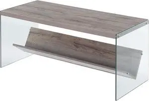 Convenience Concepts SoHo Coffee Table with Shelf, 40"L x 17.75"W x 17"H, Sandstone/Glass