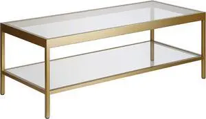Henn&Hart 45" Wide Rectangular Rectangular Coffee Table in Brass, Modern Rectangular Coffee Tables for living room, studio apartment essentials