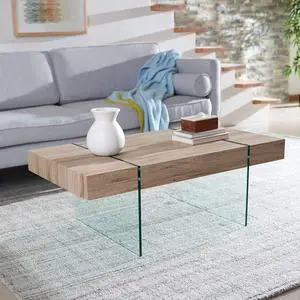 SAFAVIEH Home Collection Jacob Modern Rectangular Floating Coffee Table COF7001C, 43.3" W x 23.6" L x 15.7" H, Natural/Glass Legs