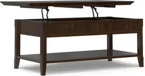 SIMPLIHOME Acadian Solid Wood 48 inch Wide Rectangle Transitional Lift Top Coffee Table in Brunette Brown for The Living Room and Family Room