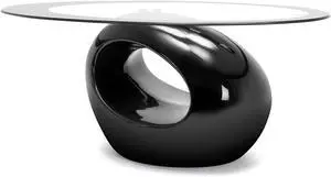 COSVALVE Oval Glass Coffee Table with High Gloss Hollow Base & Tempered Glass Top, Side Table for Living Room, Sitting Room, Black Unique Coffee Table COSVALVE Oval Glass Coffee Table with High Gloss Hollow Base & Tempered Glass Top, Side Table for Living Room, Sitting Room, Black Unique Coffee Table