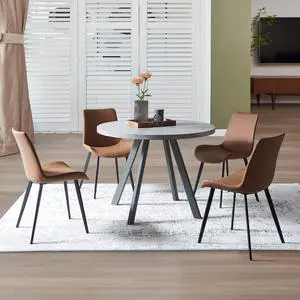 Round Dining Table Set, Mid Century Modern Small Round Dining Table Set, Saving Space (Table + 4 Brown Chairs) Round Dining Table Set, Mid Century Modern Small Round Dining Table Set, Saving Space (Table + 4 Brown Chairs)