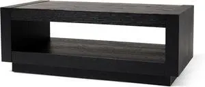 Maven Lane Artemis Large 2 Tier Contemporary Rectangle Wooden Center Coffee Table with Shelf Storage for Living Room in Refined Black Finish