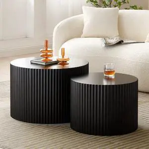 JUSTONE Set of 2 Nesting Coffee Table,Black Coffee Table,Modern Drum Side Table End Table for Living Room,Apartment, 23.62"*23.62"*15.75"H (Black-Round)