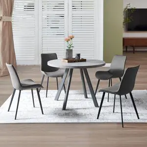 Round Dining Table Set, Mid Century Modern Small Round Dining Table Set, Saving Space (Table + 4 Grey Chairs) Round Dining Table Set, Mid Century Modern Small Round Dining Table Set, Saving Space (Table + 4 Grey Chairs)