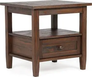 SIMPLIHOME Warm Shaker SOLID WOOD 20 inch Wide Rectangle Transitional End Table in Distressed Charcoal Brown for the Living Room and Bedroom