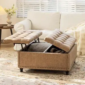 Redlife 35 Inch Large Square Storage Ottoman Bench, Storage Ottoman Coffee Table Large Square Ottoman with Storage Lift Top Tufted Storage Ottoman for Living Room (Champagne) Redlife 35 Inch Large Square Storage Ottoman Bench, Storage Ottoman Coffee Table Large Square Ottoman with Storage Lift Top Tufted Storage Ottoman for Living Room (Champagne)