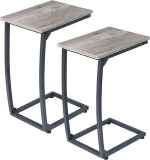 C Shaped End Table Set of 2, Side Table for Couch, Small Sofa Table with Metal Frame, Couch Table for Small Spaces, TV Tray Table for Living Room Bedroom (Grey)