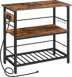 HOOBRO Kitchen Island with Storage, Kitchen Island Table with Power Outlet, 35.4" L 3 Tier Coffee Station and Microwave Stand, for Home, Kitchen and Dining Room, Rustic Brown and Black BF021ZD01