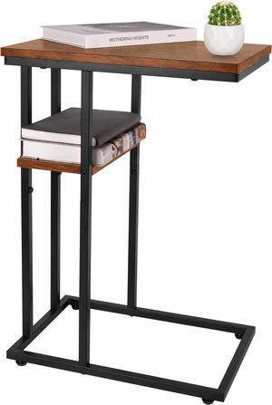 Yoobure C Shaped End/ Side Table for Couch and Bed, Small Spaces, Living Room, Bedroom, Rustic Snack Table