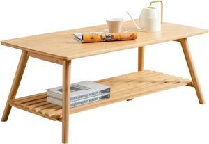 Nnewvante Coffee Table Foldable Bamboo Mid Century Desk TV Stand with Open Storage Shelf Center Table for Living Room Furniture RV No Assembly