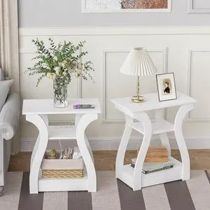 End Tables Living Room Set of 2,End Table with Charging Station,White End Table with USB,White Side Table, Nightstand for Bedroom, 3 Tier End Table with Storage Shelf for Living Room White