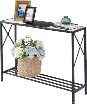Tajsoon Console Table, 2-Tier Entryway Table, 41.8L Narrow Sofa Table with Shelves, Entrance Table for Hallway, Entryway, Living Room, Foyer, Corridor, Office, Black & White