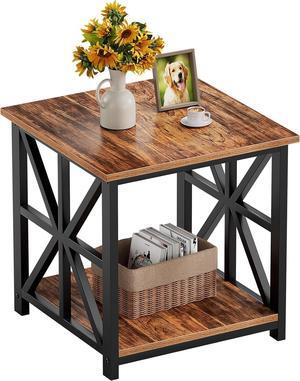 GreenForest End Table with 2-Tier Storage Shelf, 24 inch Side Table for Living Room, Modern Nightstand for Bedroom Bedside Office Farmhouse, Walnut