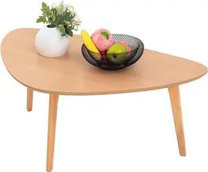 Small Coffee Table Mid Century Modern Wood Oval Coffee Tables Retro Minimalist Style Chic for Living Room,Natural Wooden Texture,Unique Triangle Tabletop,Oak Leg,Easy Assembly,38.5"