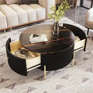 31.5'' Modern Round Coffee Table with 2 Large Drawers Storage Accent for Living Room Apartment, Black