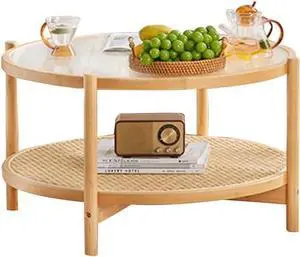 Tiita Rattan Coffee Table, Large Round End Table, 27.6 Inch Modern Side Table, Living Room Side Table, Glass Sofa End Table for Balcony and Office Outdoor/Indoor (Wood) Tiita Rattan Coffee Table, Large Round End Table, 27.6 Inch Modern Side Table, Living Room Side Table, Glass Sofa End Table for Balcony and Office Outdoor/Indoor (Wood)