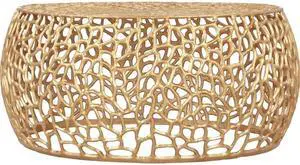 Meridian Furniture Priya Collection Modern | Contemporary Solid Aluminum Round Coffee Table with Intricate Design, 35" W x 35" D x 16" H, Gold
