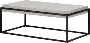 South Shore Mezzy Industrial Coffee Table, Concrete Gray and Black, 43.3 in x 23.6 in x 16.5 in