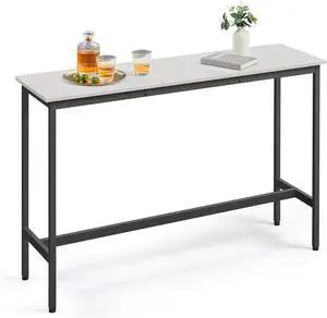 VASAGLE Bar Table, Narrow Long Bar Table, Kitchen Dining Table, High Pub Table, Sturdy Metal Frame, Industrial Design, 15.7 x 55.1 x 35.4 Inches, Rustic White and Ink Black ULBT140B73