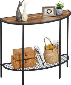 SAYGOER Console Table 2 Tier Narrow Entryway Table with Storage Half Moon Sofa Couch Table Mid Century Modern Small Entry Way Tables, Easy Assembly, Dark Walnut Top