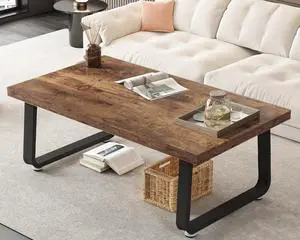 HSH Rustic Coffee Table, Industrial Wood and Metal Center Table, Farmhouse Minimalist Oak Coffee Table for Living Room, Modern Rectangular Wooden Tea&Coffee Table for Bedroom Home, Rustic Brown, 39 In