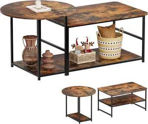 WOHOMO Coffee Table, Mid Century Modern Coffee Table for Living Room Rustic Farmhouse Center Table 2 in 1Detachable Table Set, Rustic Brown