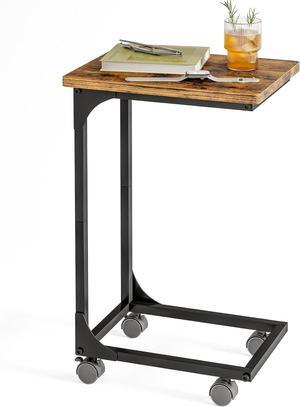 Fixwal TV Tray, C Table, C Shaped Side Table with Wheels for Couch, Coffee Tables for Living Room Sofa End Table, Bedside Table for Bedroom, Rustic Brown