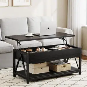 Lift Top Coffee Table,Lift Coffee Tables with Storage Shelf and Large Hidden Compartment for Living Room,Lifting top Coffee Table for Small Space,Black