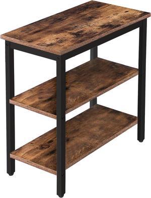 HOOBRO End Table, Simple Rustic Side Table with 3-Tier Storage Shelf, Narrow Nightstand for Small Spaces, for Living Room, Bedroom,Easy Assembly, Industrial Design, Rustic Brown and Black BF14BZ01
