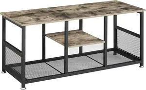 VECELO 39 Coffee Table with Storage Shelf for Living Room Industrial Wood and Metal Frame Easy Assembly Grey