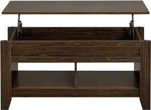 Topeakmart Lift Top Coffee Table with Hidden Storage and 2 Open Shelves Adjustable Tabletop Center Table for Living Room, Espresso